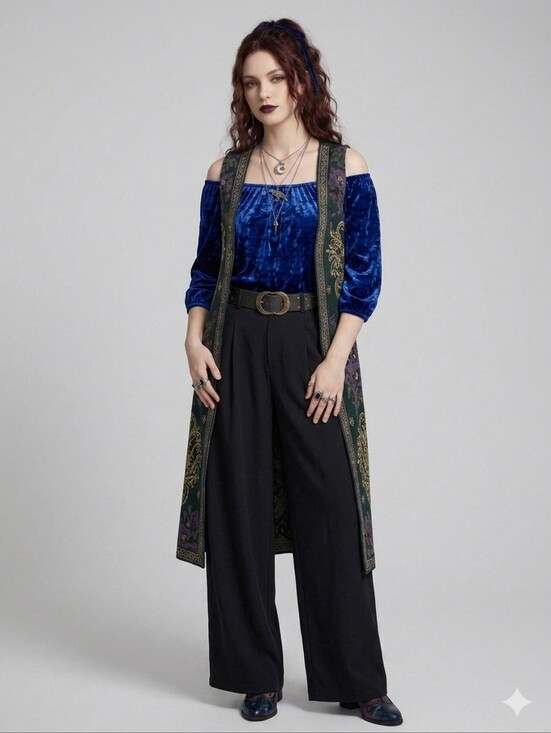 Lily Morgan Tops - Lily Morgan Royal Blue Crushed Velvet Off-Shoulder Top - Size L